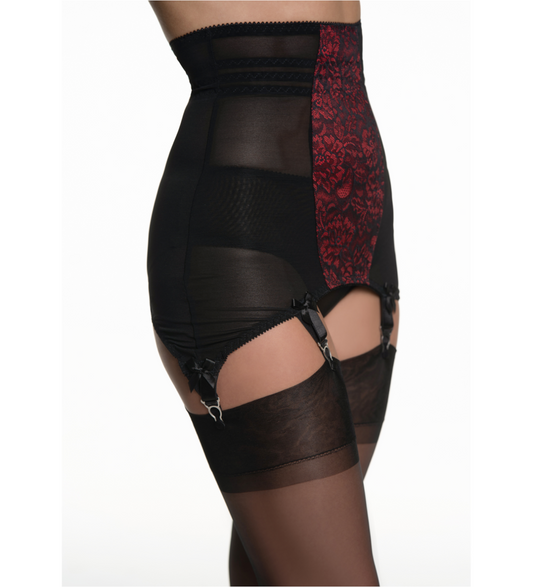 CHARLOTTE – RETRO SCHWARZ / ROT Miederstrumpfhalter – LONGLINE